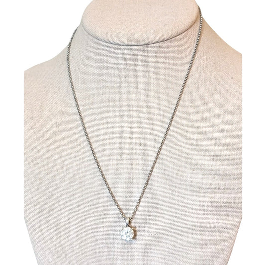 Vintage 925 Sterling Silver CZ Solitaire Pendant Chain 18" Necklace