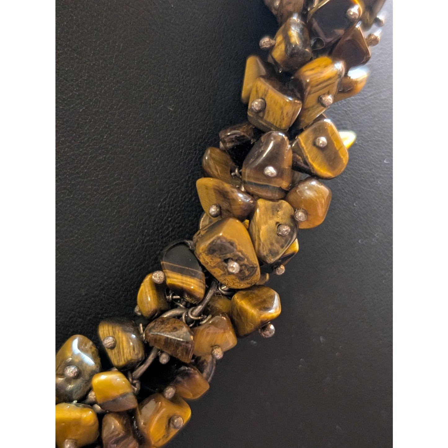 Tiger's Eye Chip Cluster 925 Sterling Silver Toggle Clasp Necklace