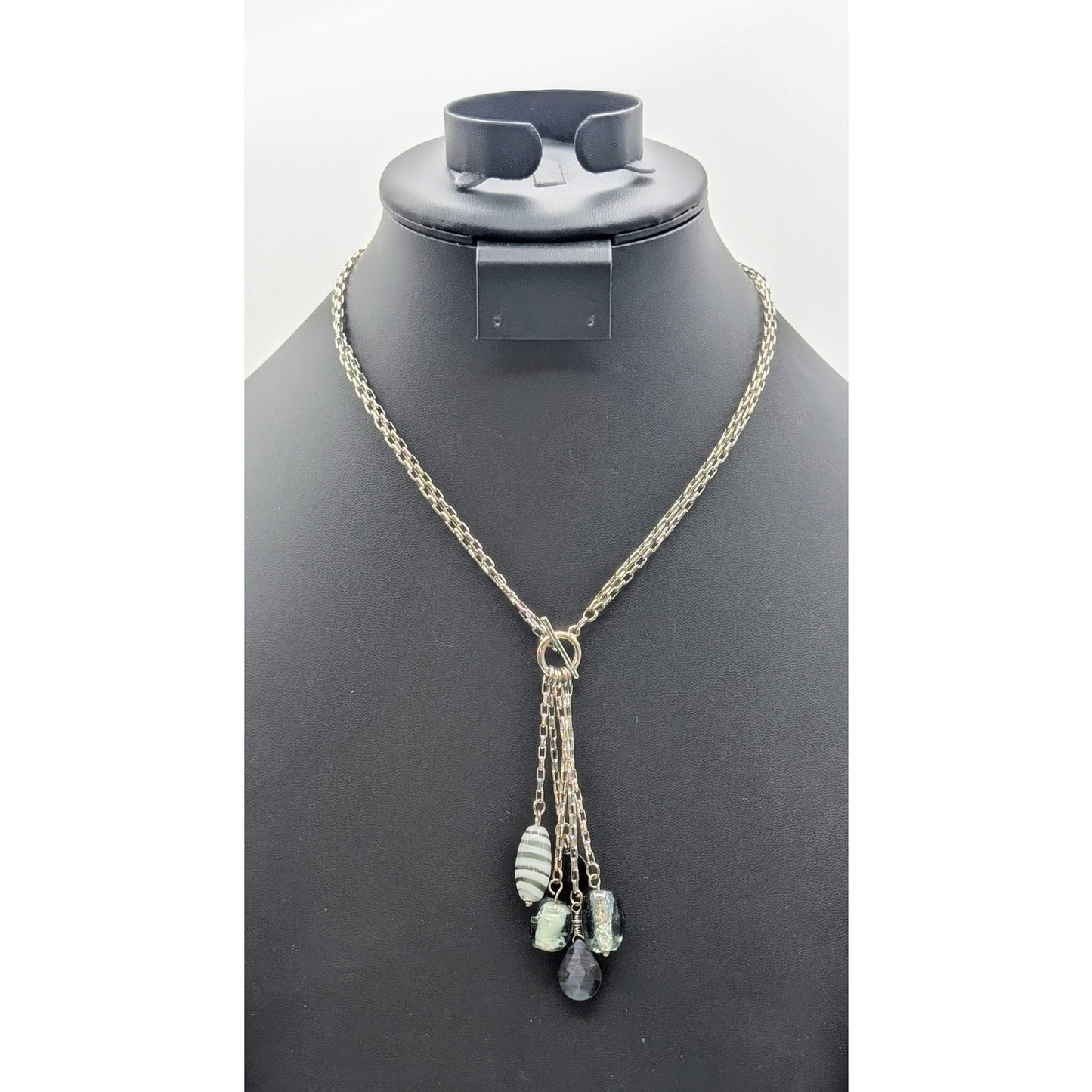 Lia Sophia Glass Beaded Pendant Toggle Clasp Silver Tone Chain Necklace