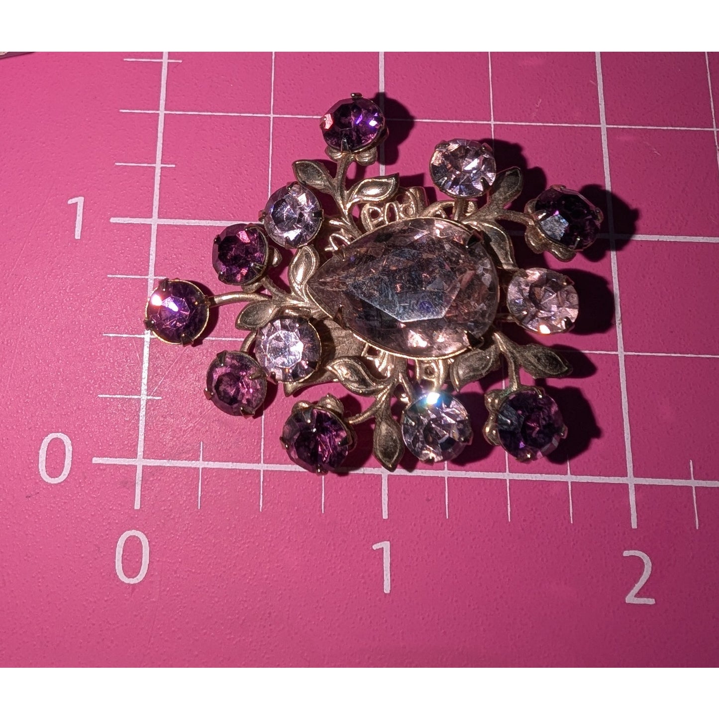Vintage Purple Lavender Rhinestone Floral Design Brooch