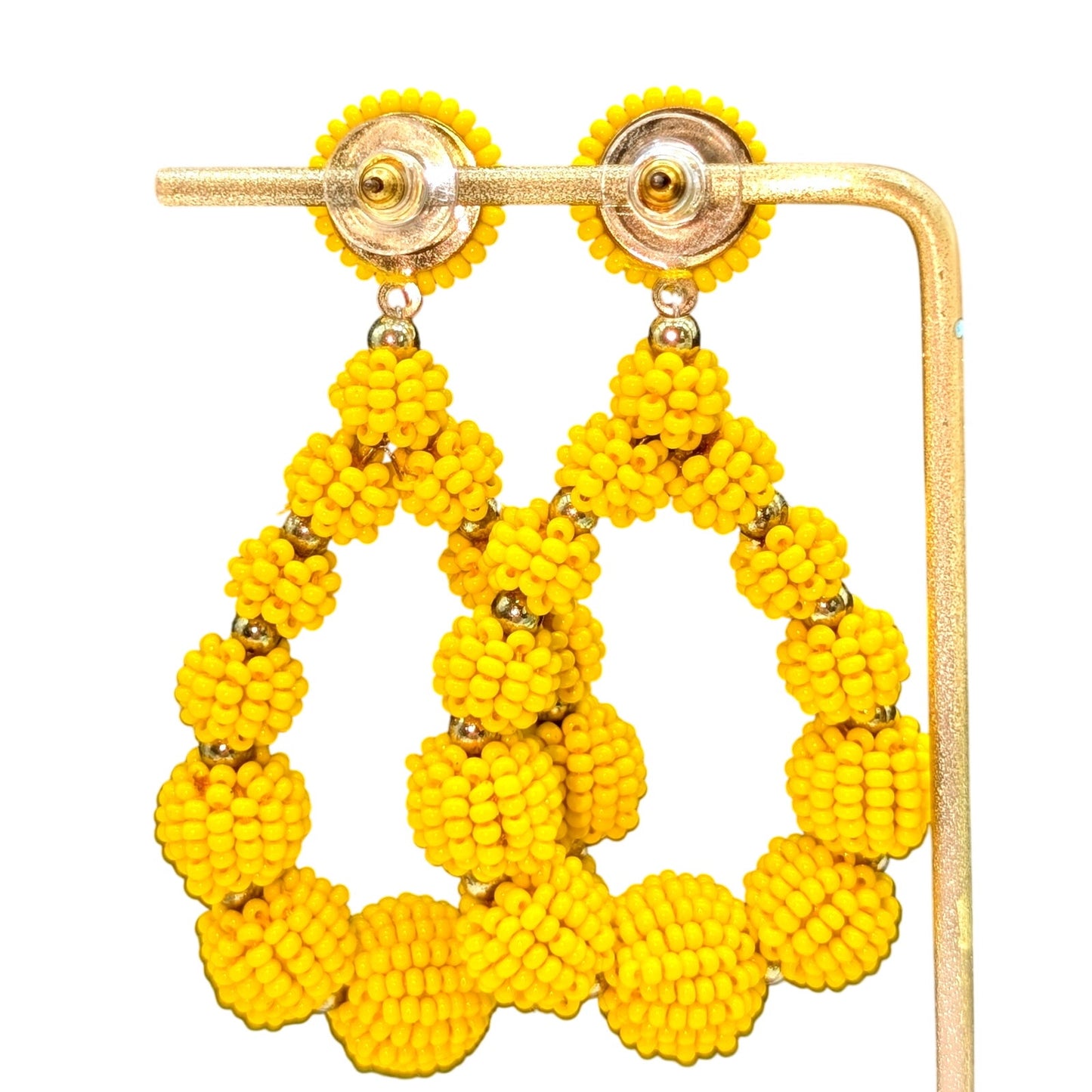 Vintage Yellow Seed Beaded Large Statement Dangle Earrings