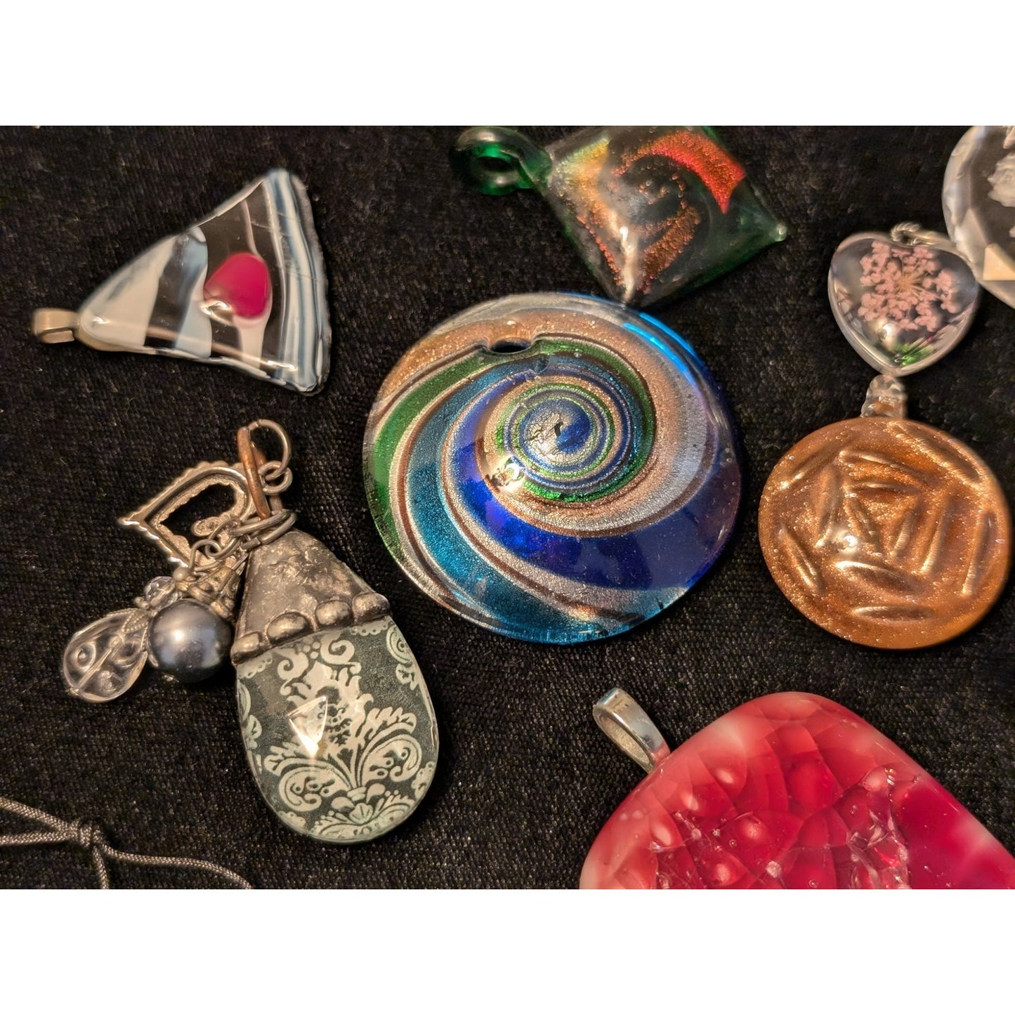 Thirteen Glass & Other Pendants & Ladybug Lot