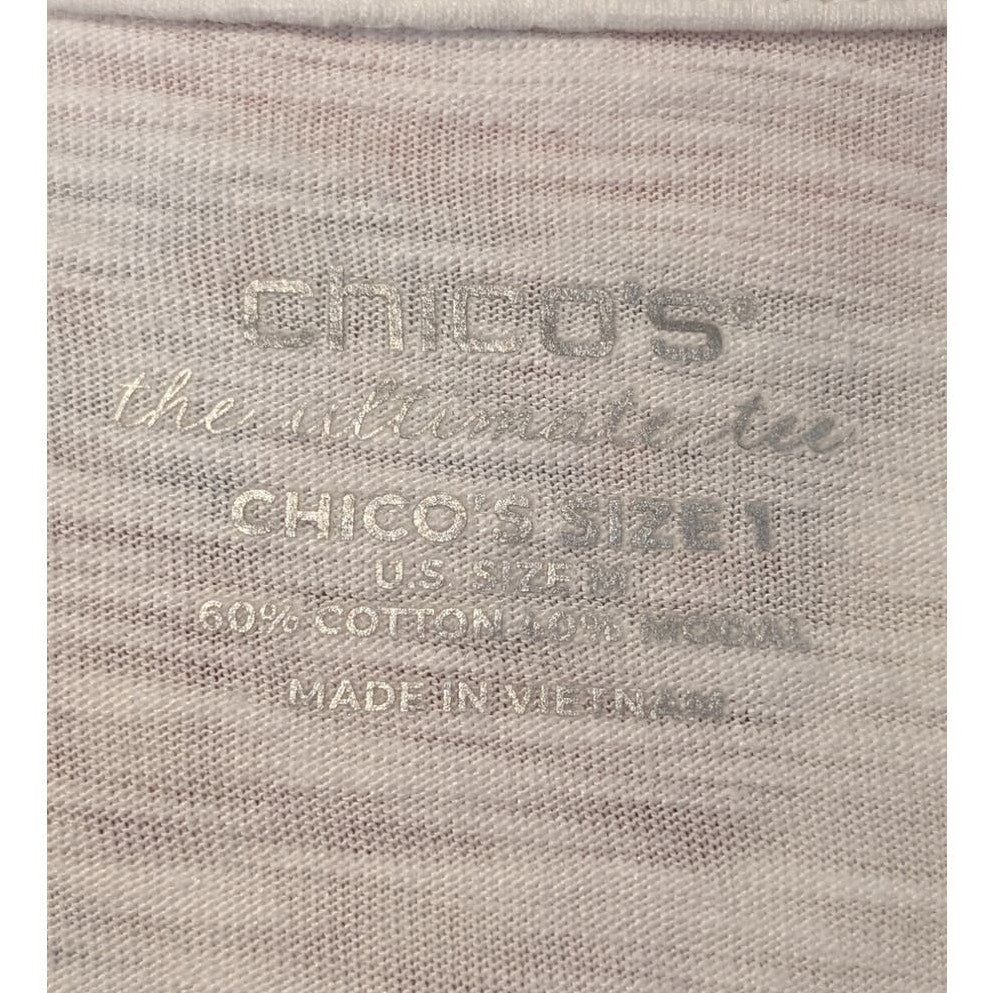 Chico's Sharkbite Hem White V-Neck 'The Ultimate Tee' Chico's Sz 1 (US M)
