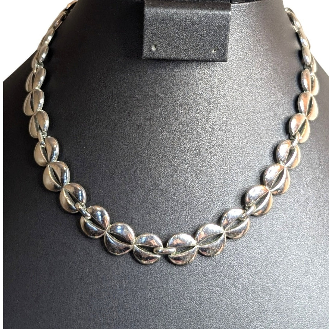 Vintage Monet Modernist Silver Tone Necklace & Bracelet Set