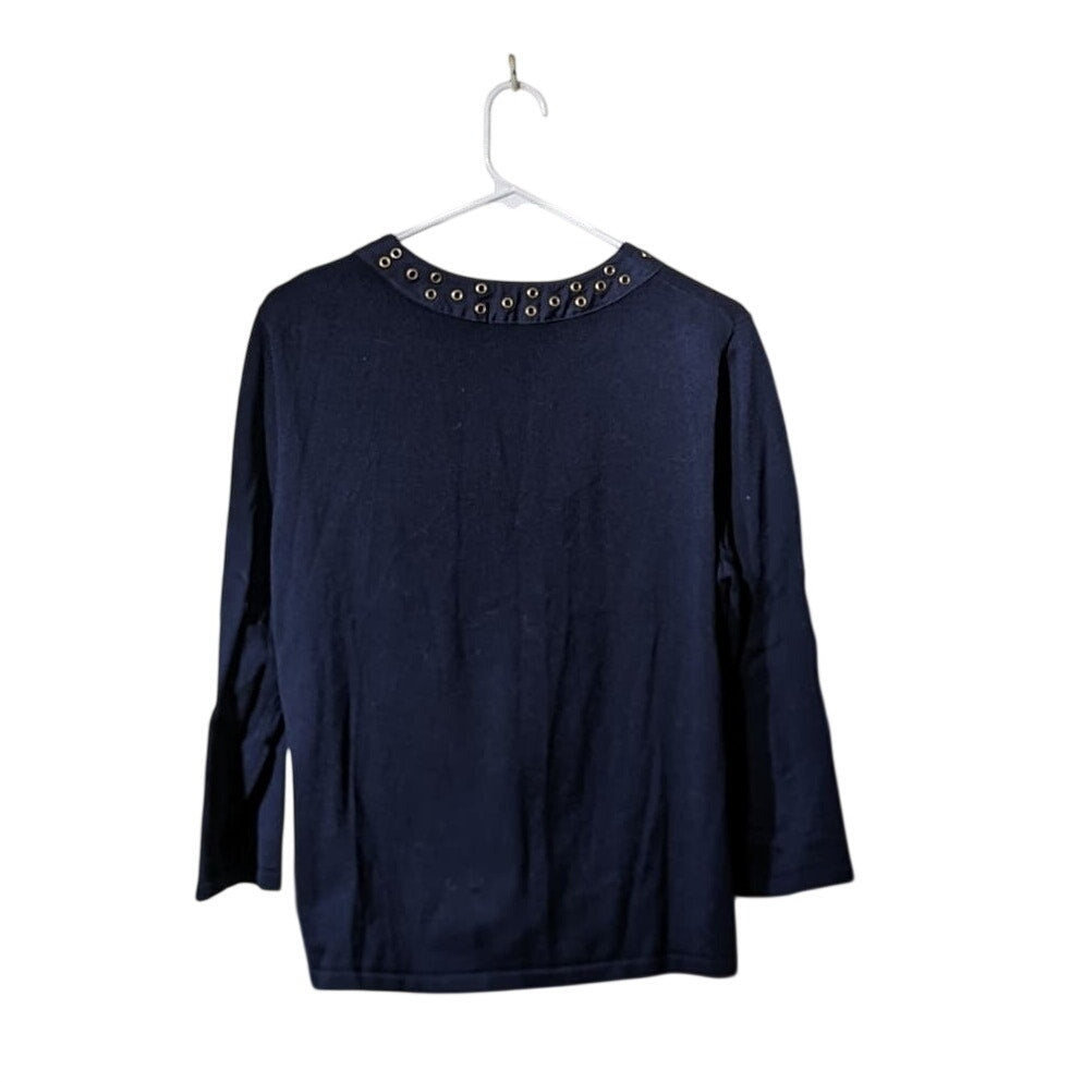 Jones New York Signature Vintage Navy Grommet Placket Cardigan Womens Sz XL