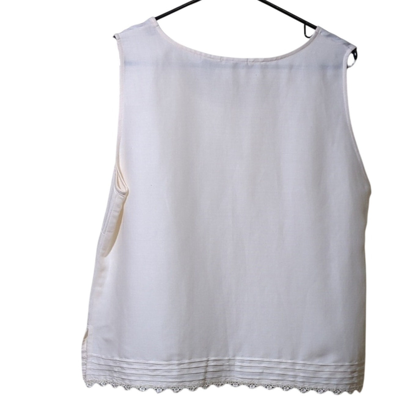 Vtg Koret Ramie/Cotton Blend Cream Shell w/ Pleated Lace Bottom Women's Size 16