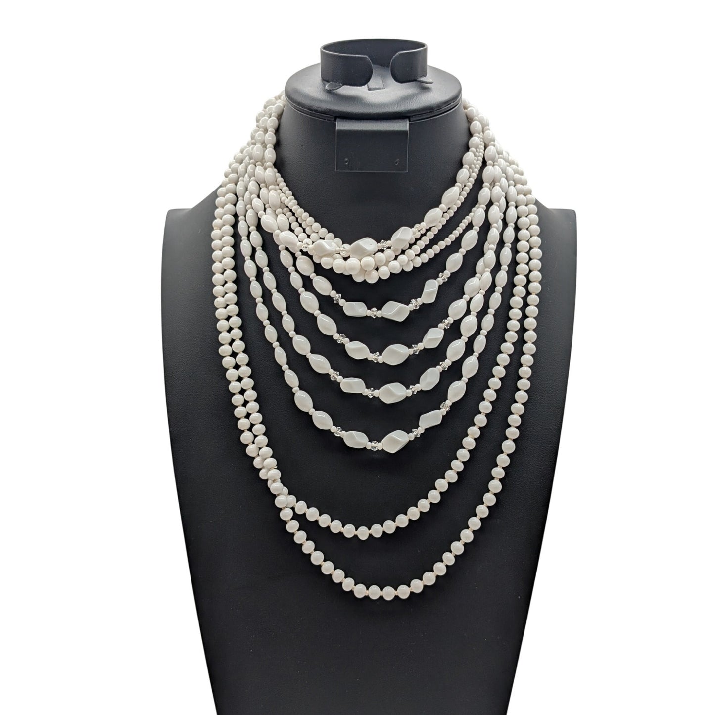 Lot of Three Vintage White Glass Beaded Necklaces