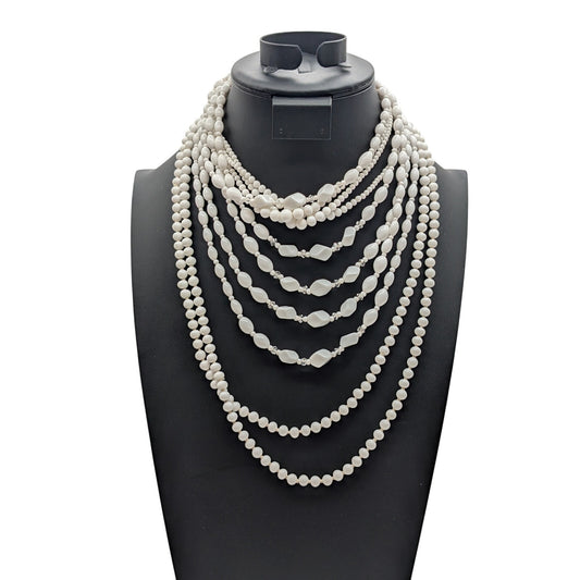 Lot of Three Vintage White Glass Beaded Necklaces