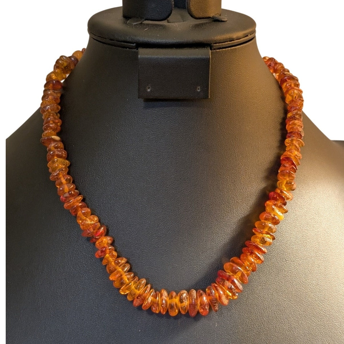 Vintage Graduated Amber Nugget Chip 19" Necklace w/ Barrel Clasp