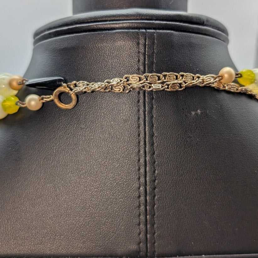 Vintage Black Yellow Cream White Beaded Station Chain Long 60" Necklace