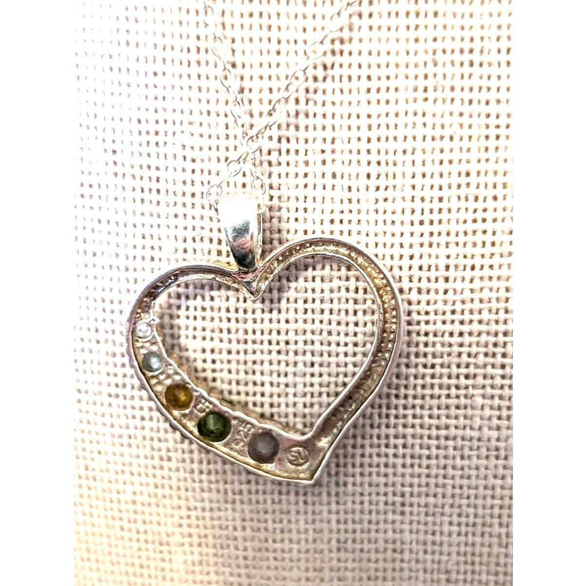 925 Sterling Silver Multi-Color Crystal Heart Necklace on Sterling 18" Chain