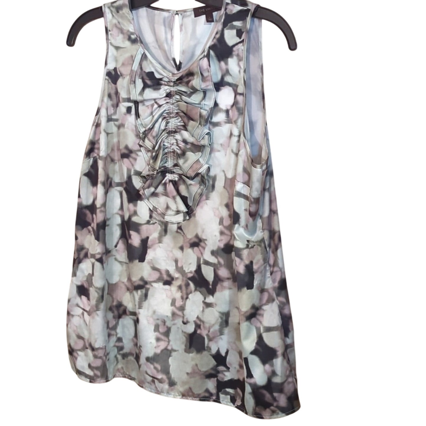 The Limited Muted Gray/Mauve Ruffle Front Sleeveless Blouse Women's Size L