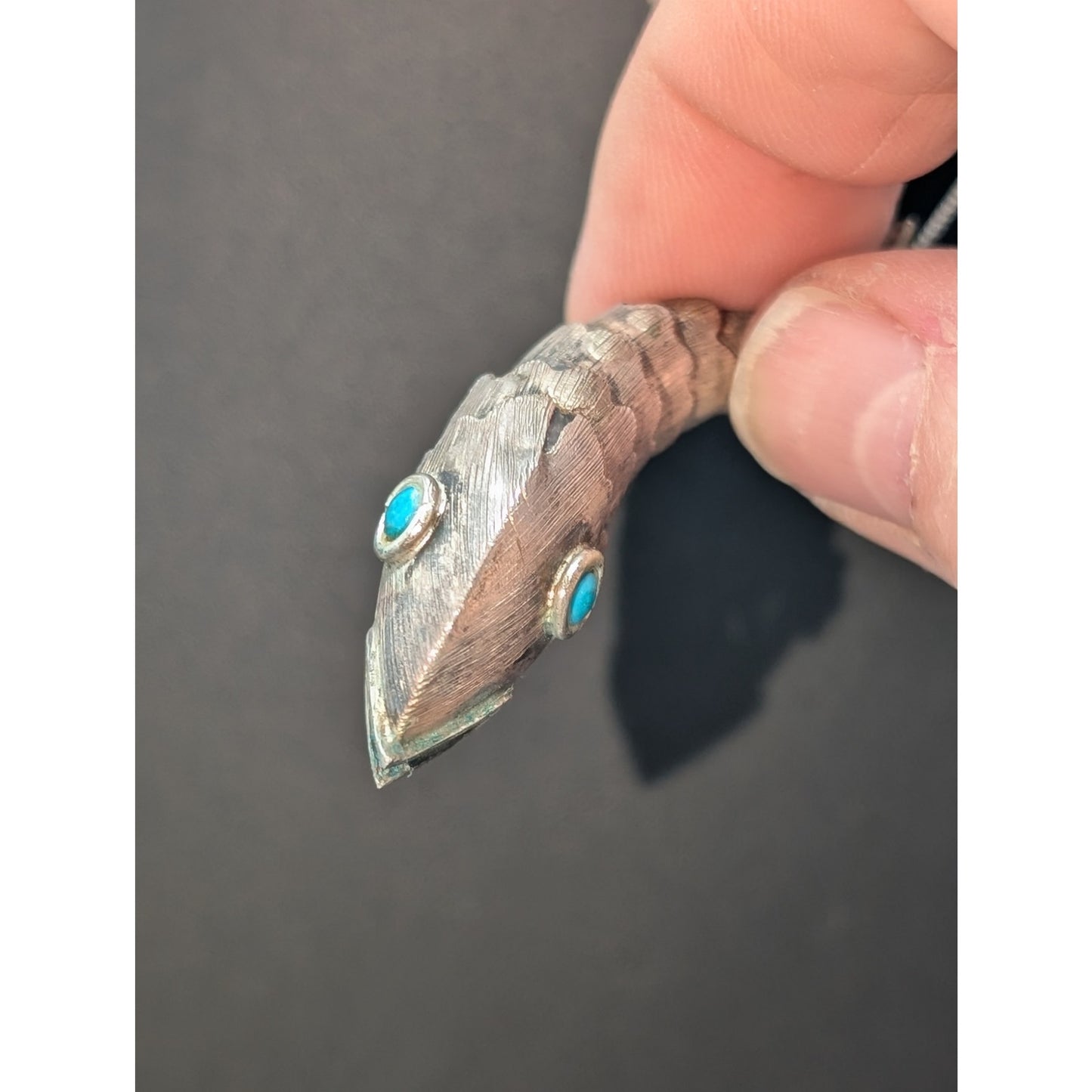 Taxco Mexico Sterling Turquoise Large Articulated Fish Pendant Chain Necklace