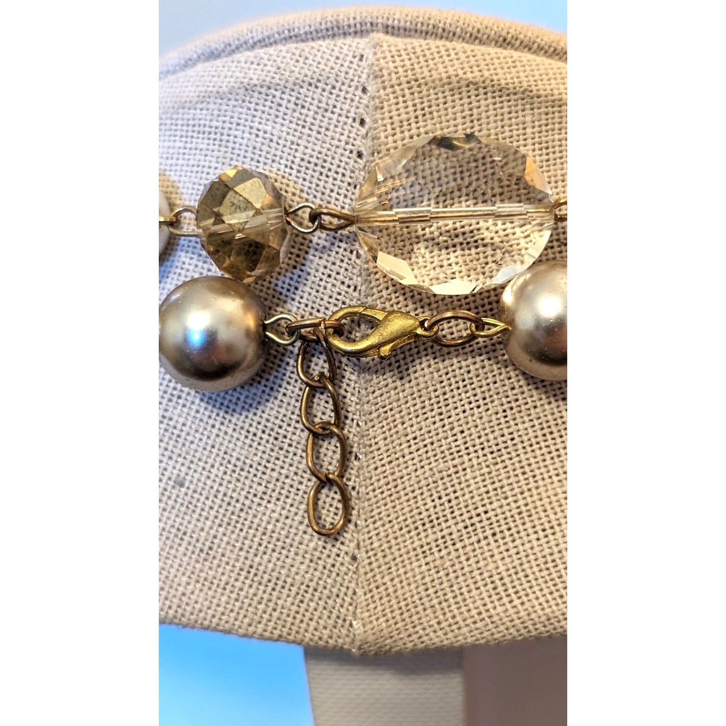 Gold Champagne Cream Pearl Crystal Bead Long 43" Necklace