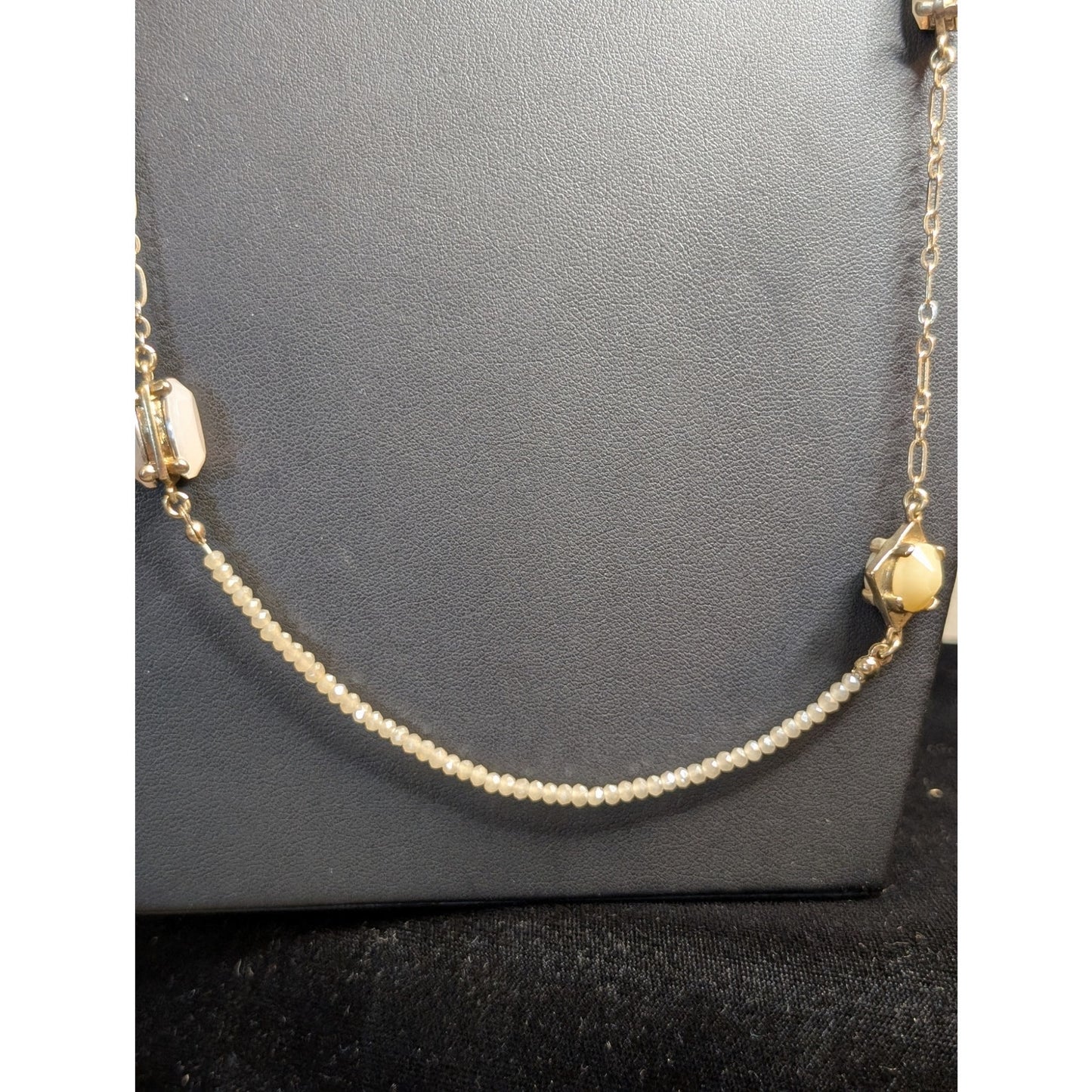 Vintage Ann Taylor Loft Crystal Beaded Glass Cabochon Statement Long Necklace