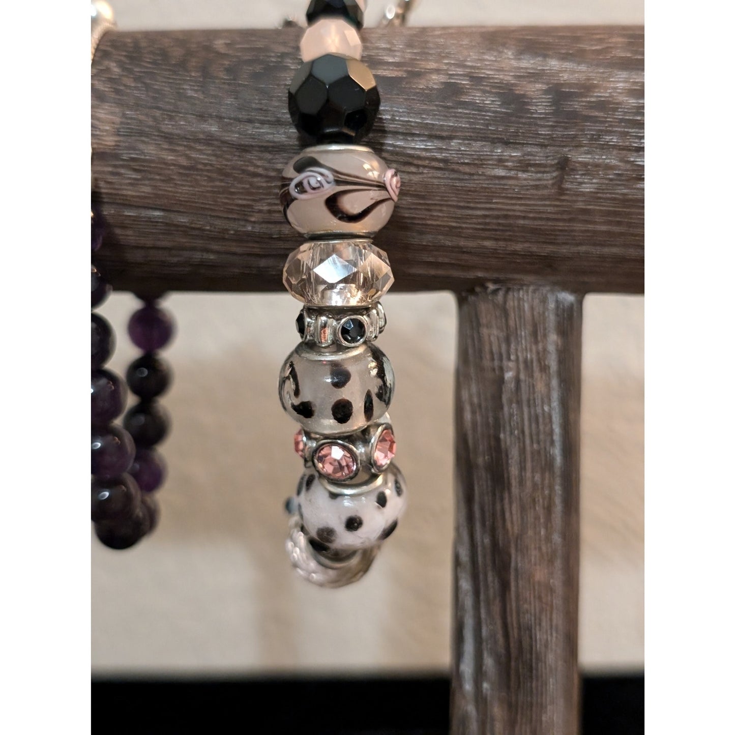 Lot of Three Stone Chip Gemstone Glass Bead Bracelets