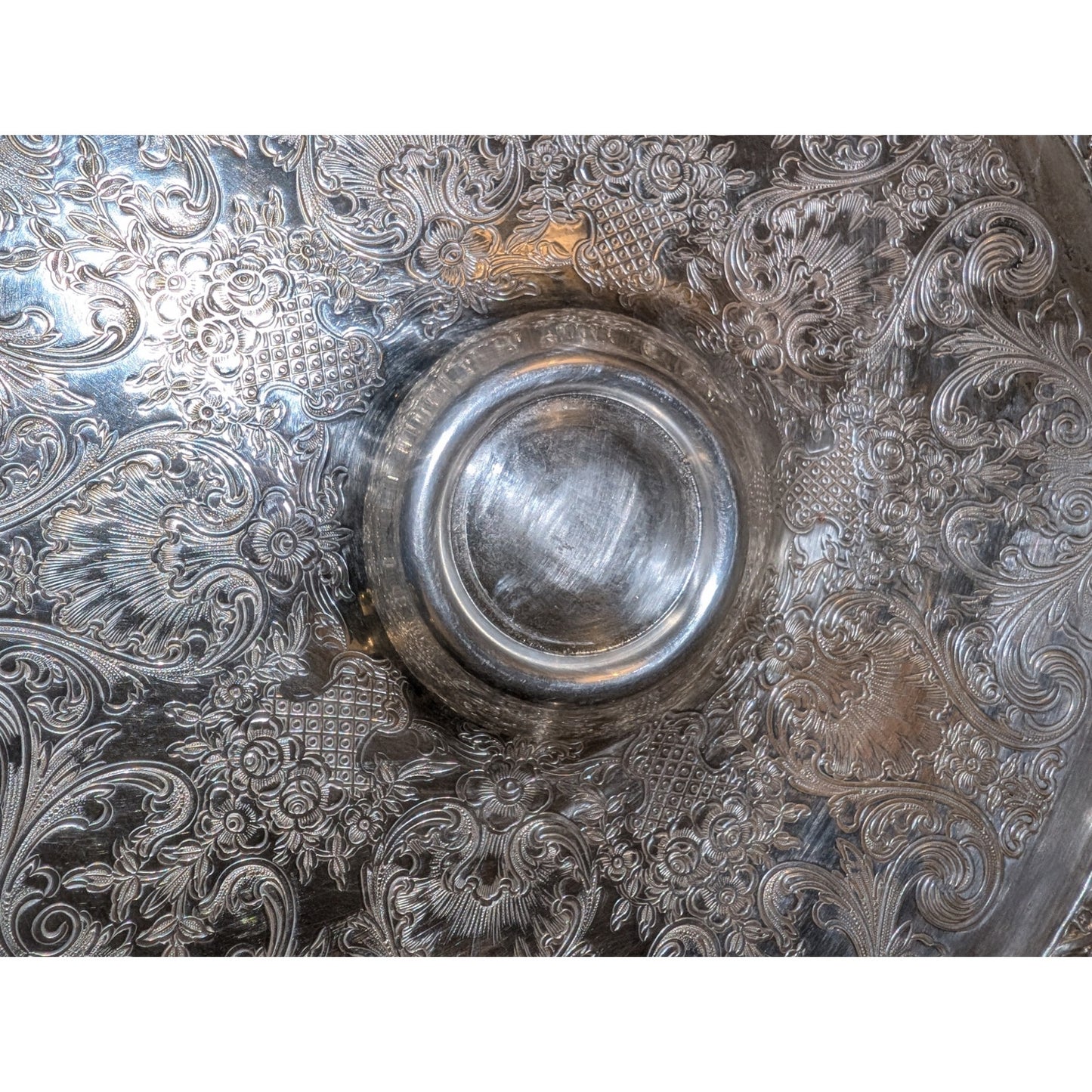 Wm Rogers & Son Spring Flowers 2066 Silver Plate Chip & Dip Platter Tray VTG