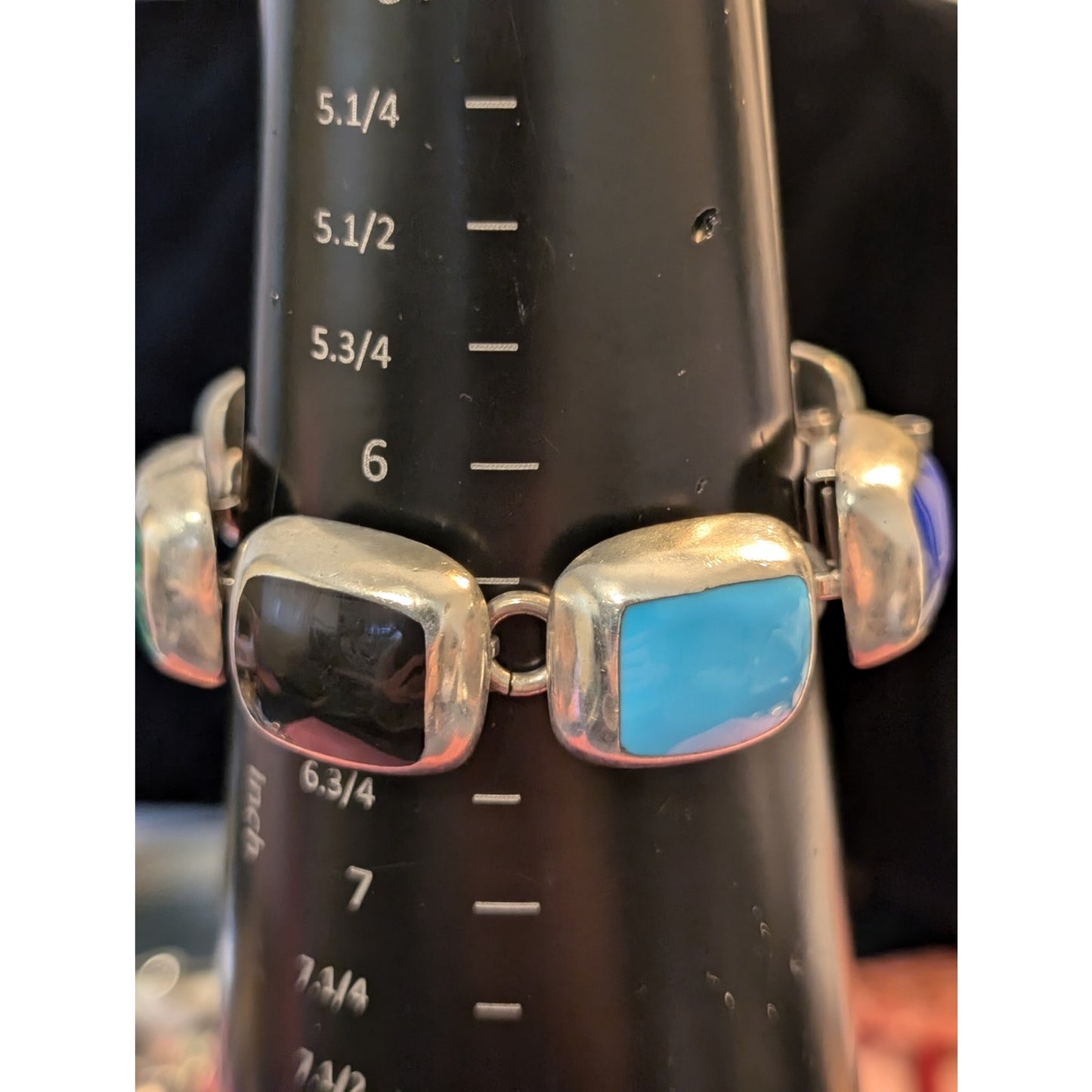 Taxco Mexico 925 Sterling Seven Stone Chunky Thick Link Bracelet