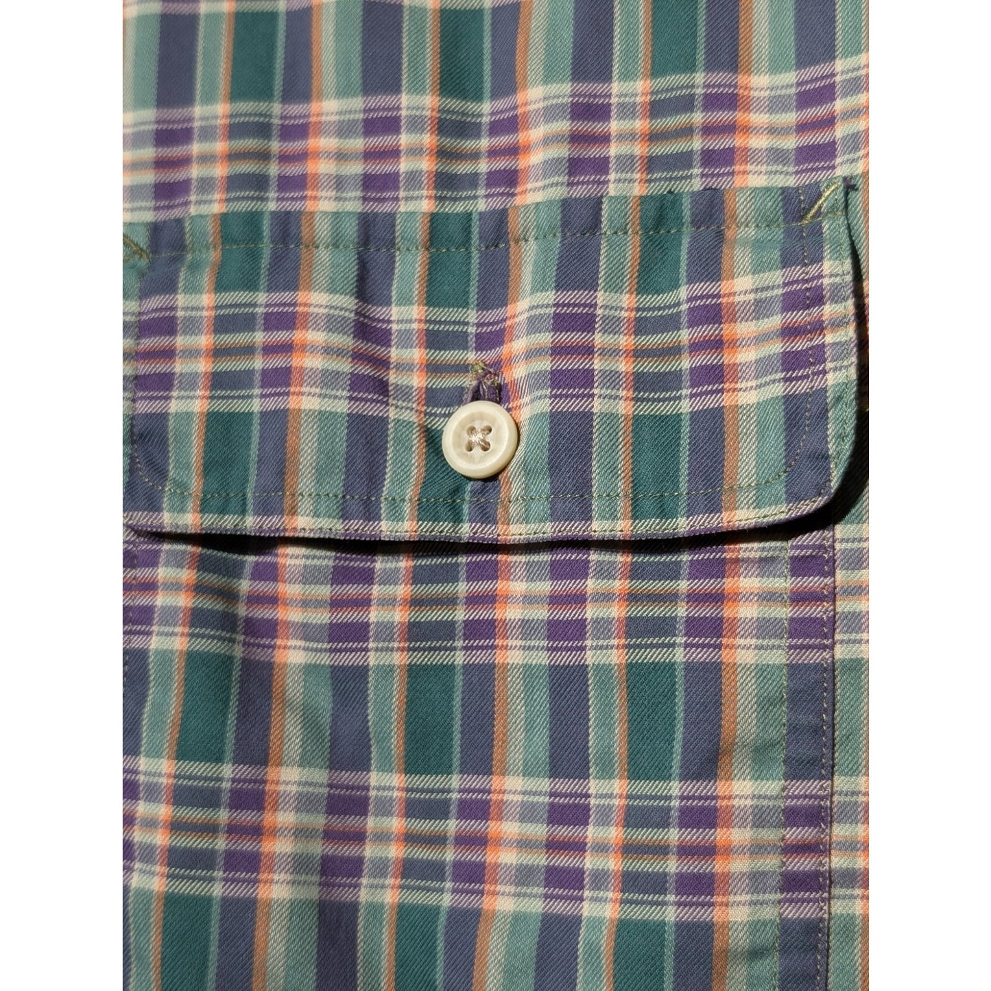 VTG Polo by Ralph Lauren Oversized Green Purple Plaid Elbow Patch Button Up Sz M