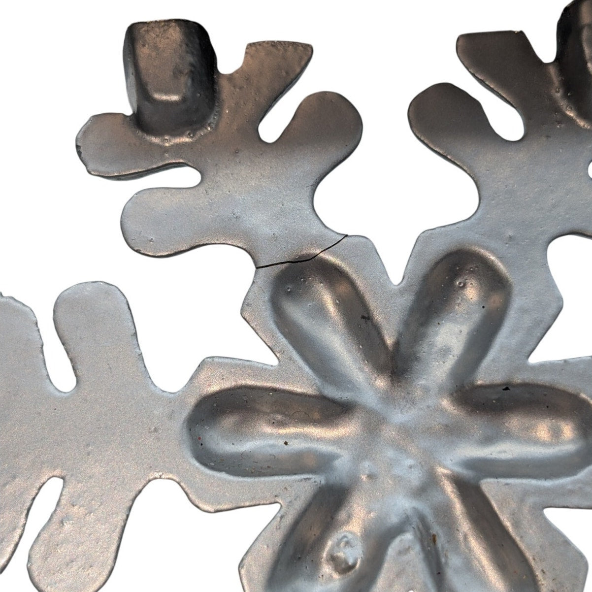 Christmas Snowflake Stocking Hanger Painted Silver Heavy Metal