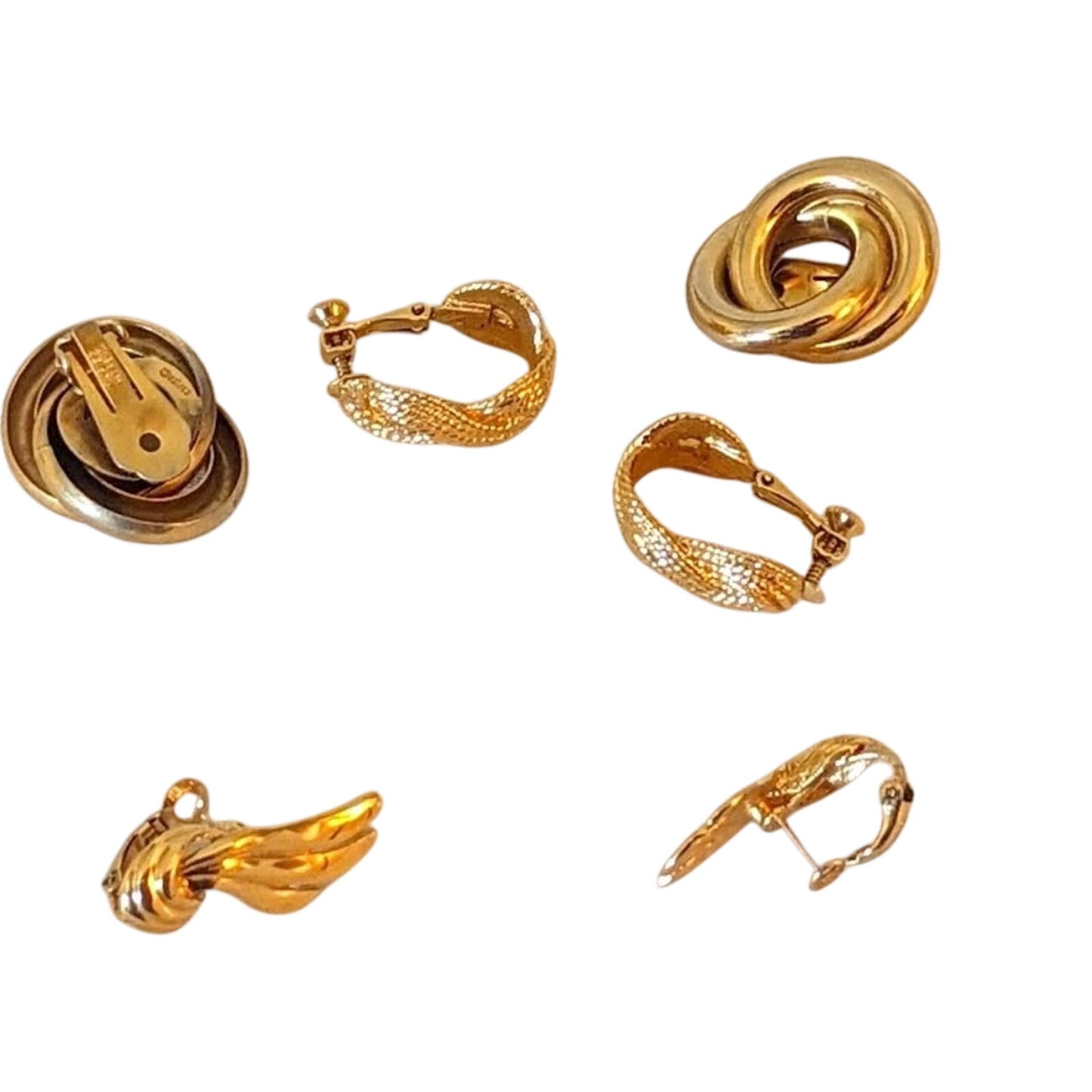 Vintage Three Pair Napier Clip On, Screw Back & Post Earrings Gold Tone