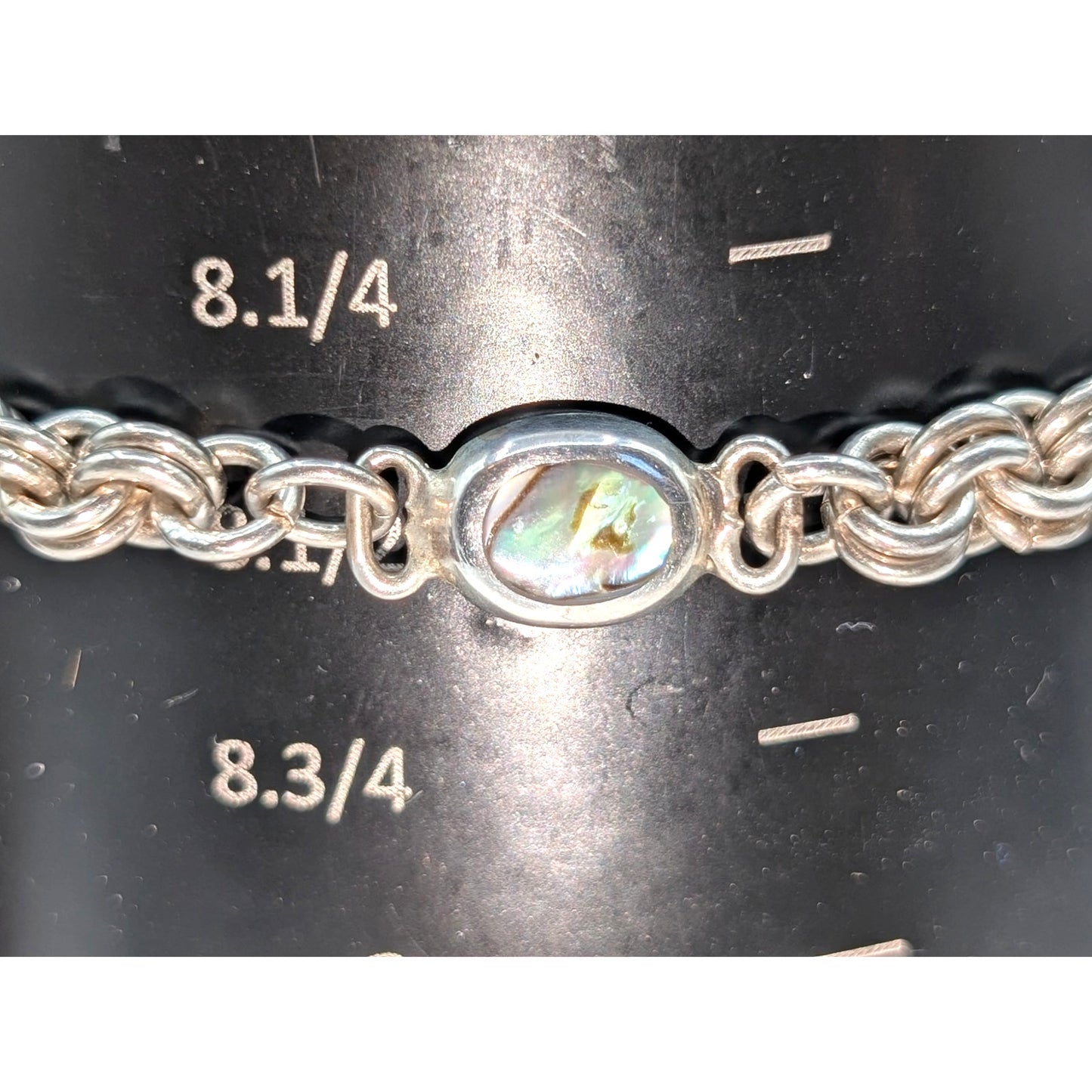 Vintage 925 Sterling Silver Abalone Shell Chain Bracelet