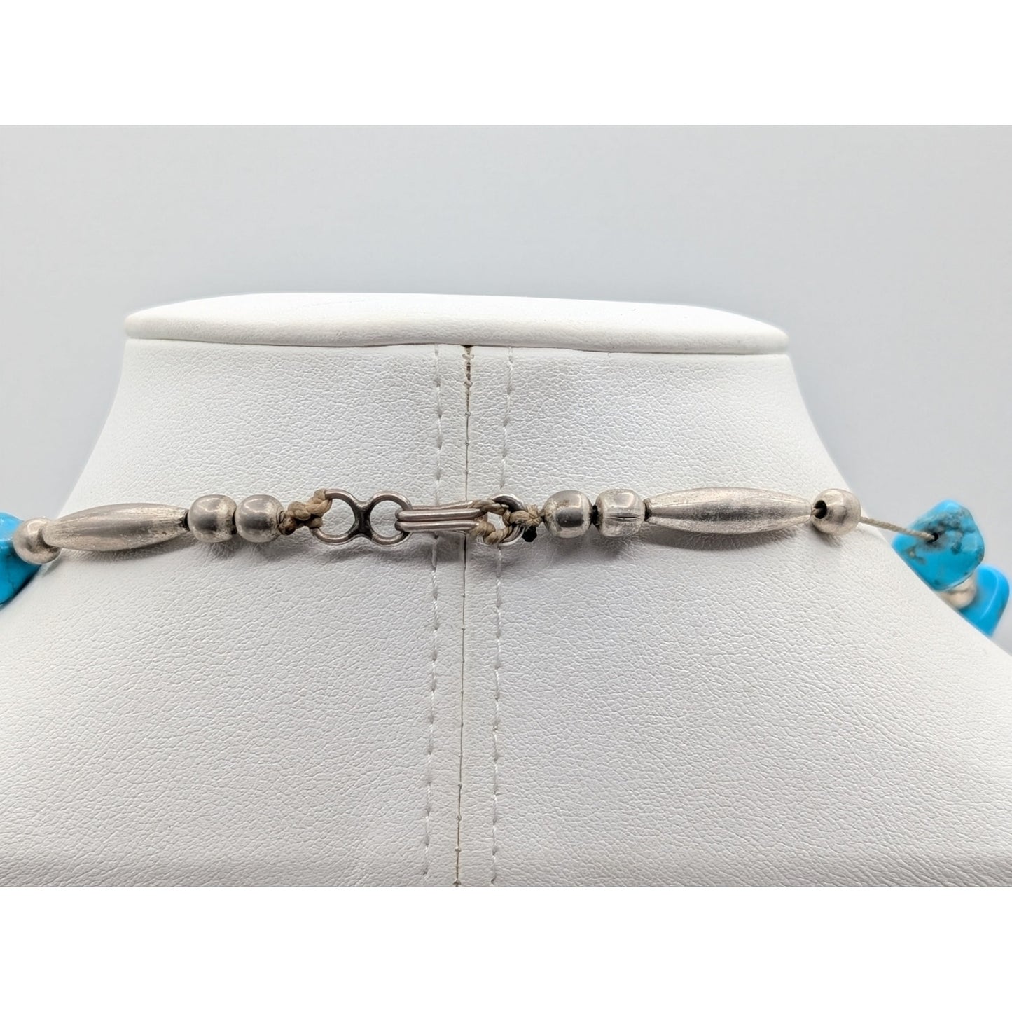 Vintage 1960s Turquoise Nugget Silver Beaded Hook Clasp 28" Necklace