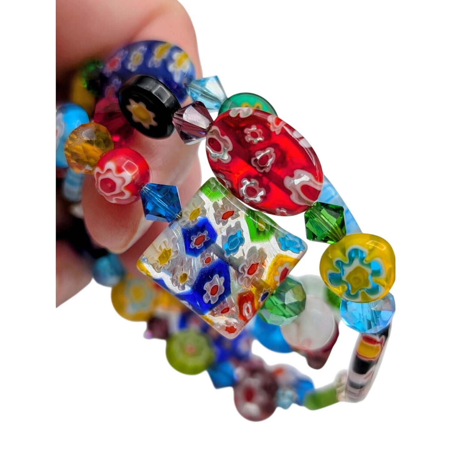 Millefiori Glass Bead Wire Wrap Bracelet