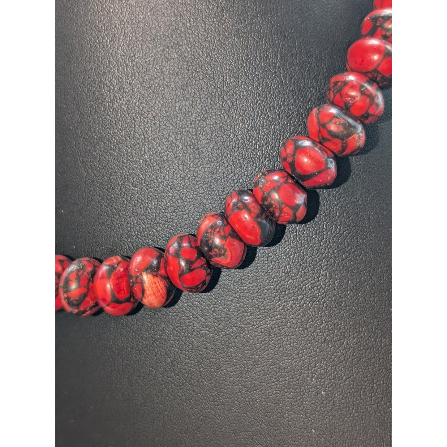 Red Spider Web Turquoise Bead Toggle Clasp 17.5" Necklace