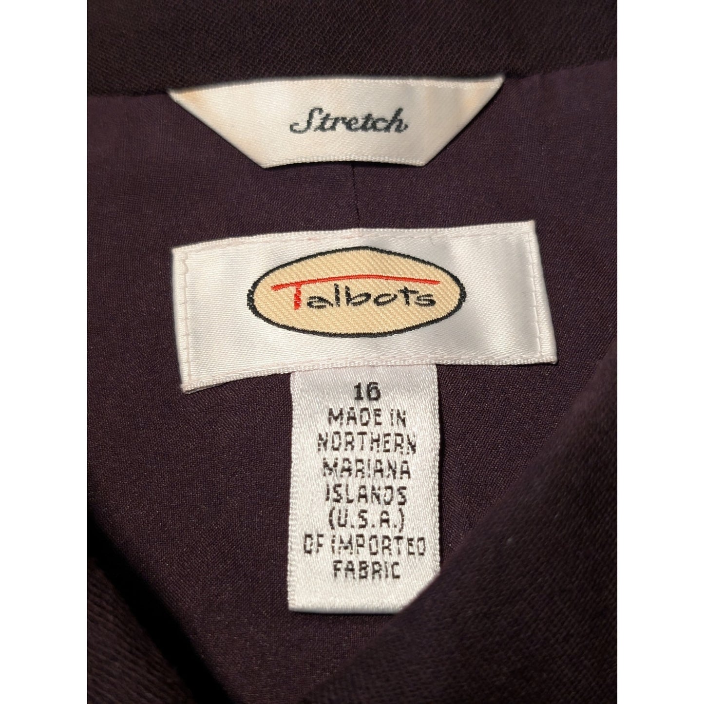 Talbot's Vintage Aubergine Wool Stretch Front Button Jacket Womens Size 16