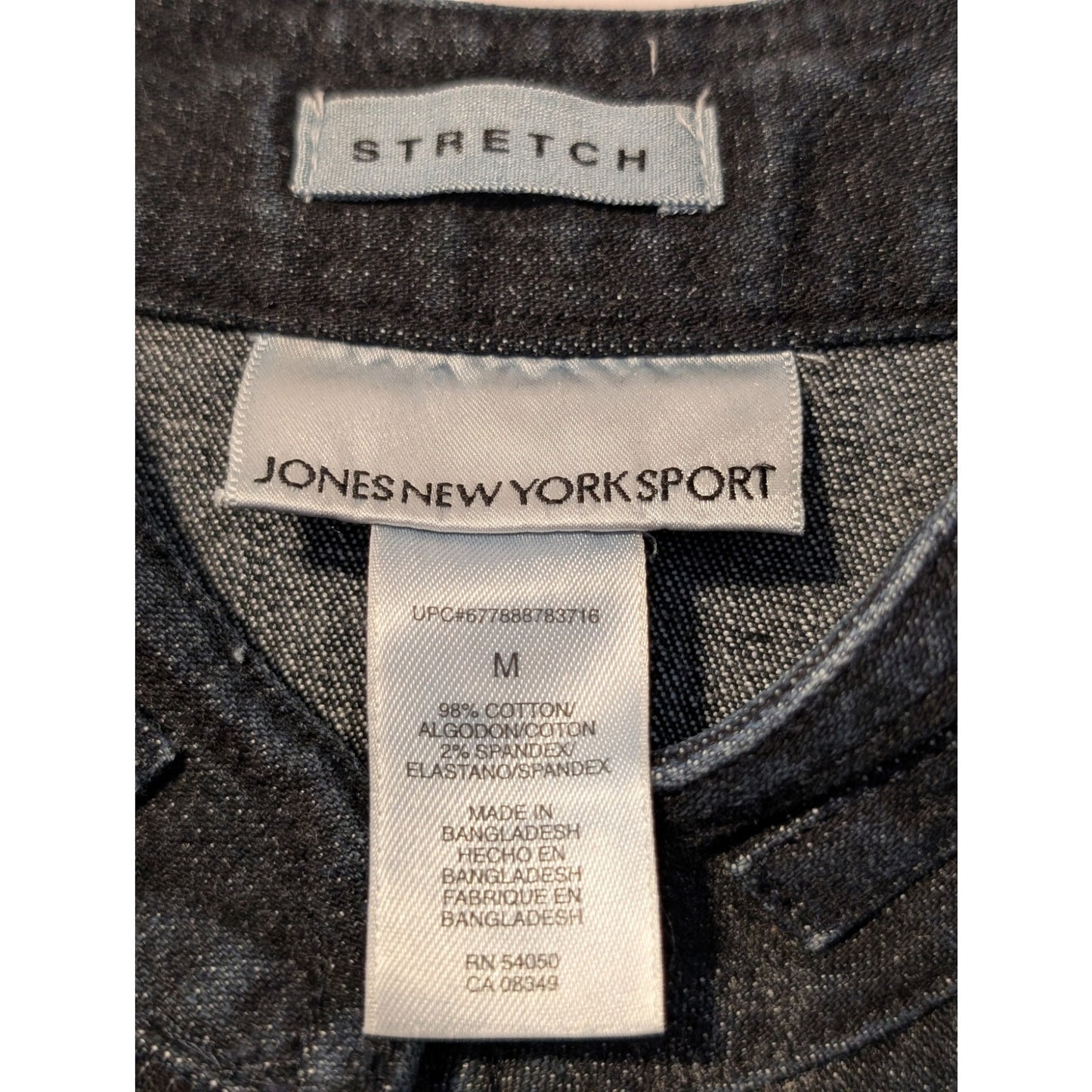 Jones New York Sport Stretch Denim Velvet Trim Military Jean Jacket Sz M