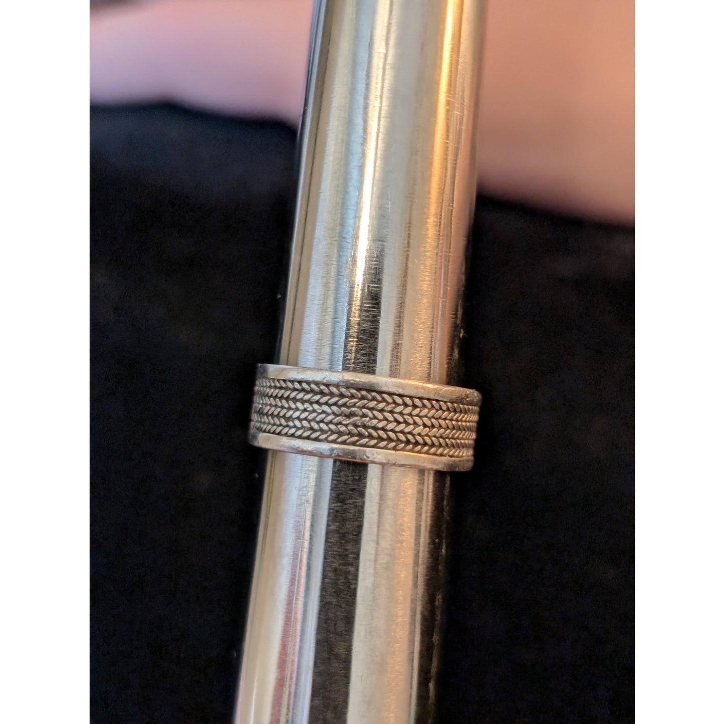 Vintage Signed NF 925 Sterling Silver Wheat Design Unisex Band Ring Size 6.5