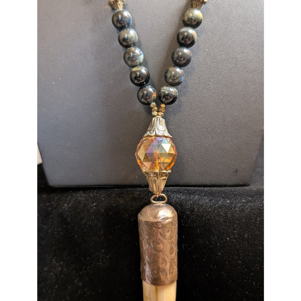 Fabulina Designs Horn Pendant Crystal Stone Bead Boho 32" Necklace