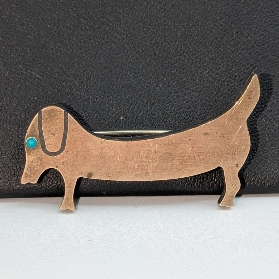 Tono Piedra Negra Taxco Mexico 1950s Sterling Silver Turquoise Modernist Dog Pin