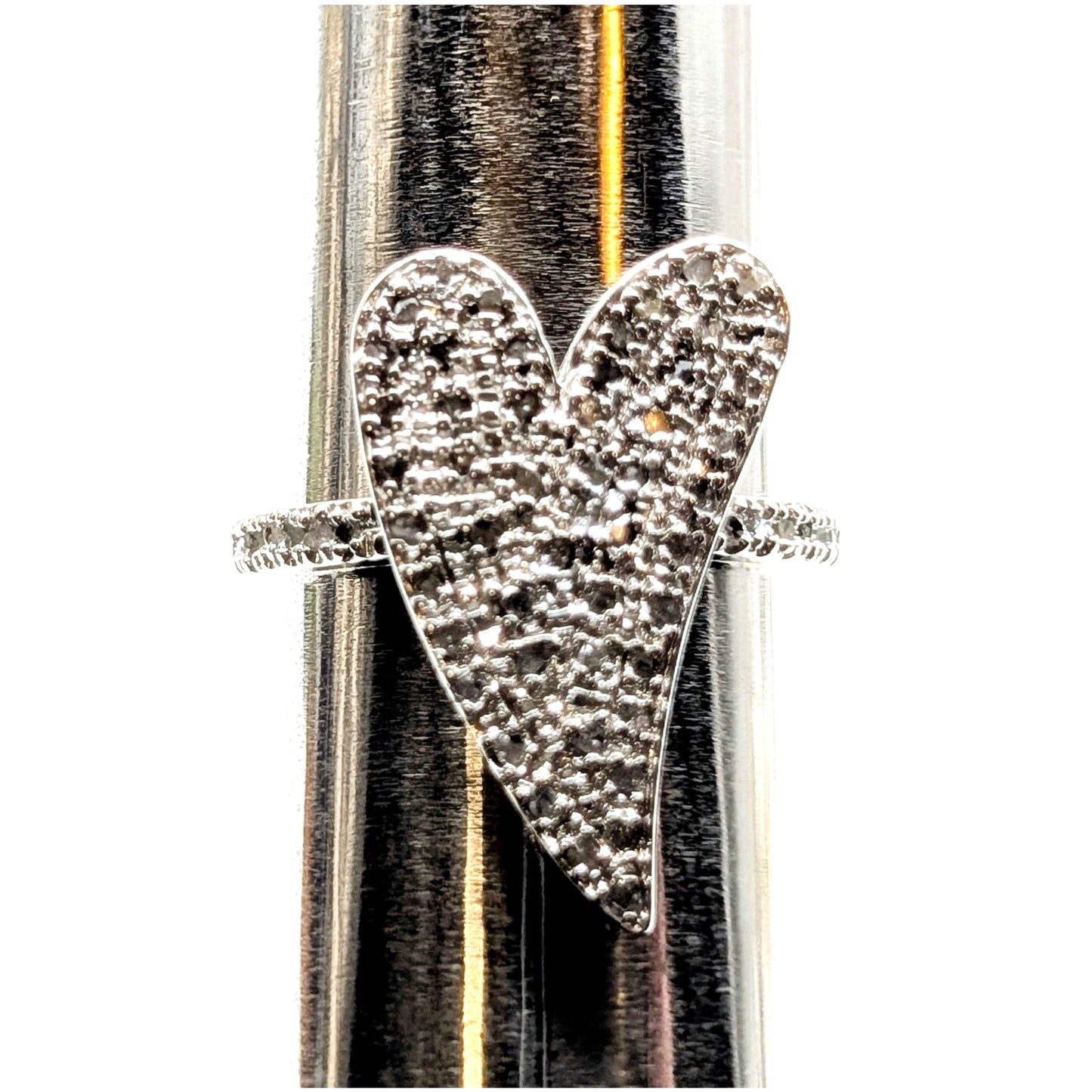 925 Sterling Tests as Diamond Pave Curved Heart Ring Size Between 6.75 & 7