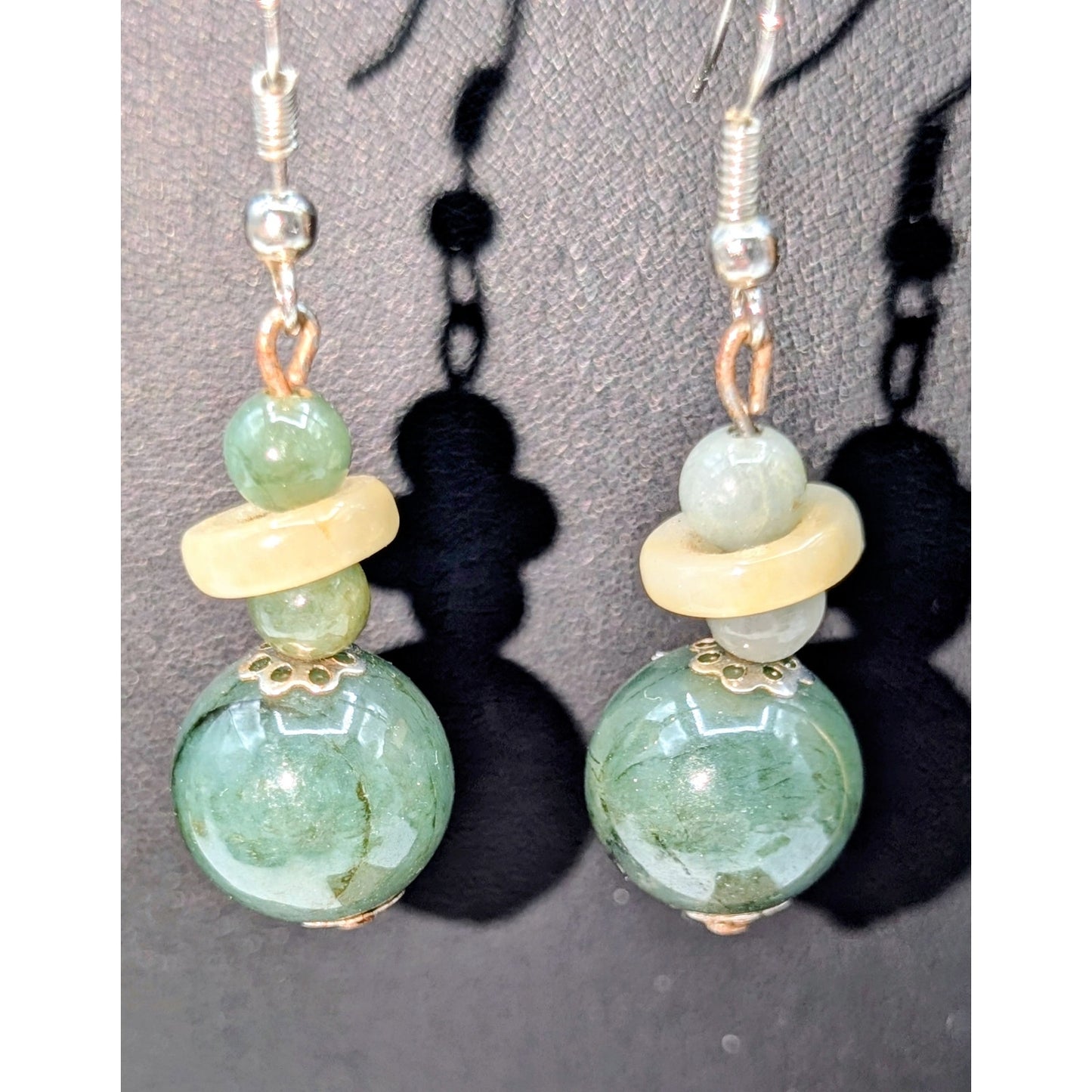 Green Cream Stone Dangle Earrings