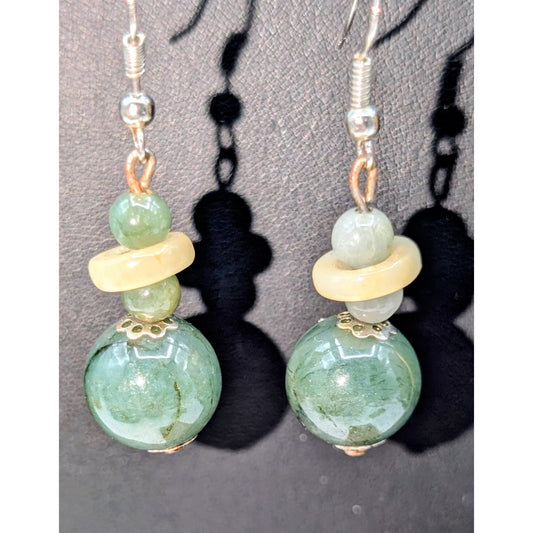 Green Cream Stone Dangle Earrings