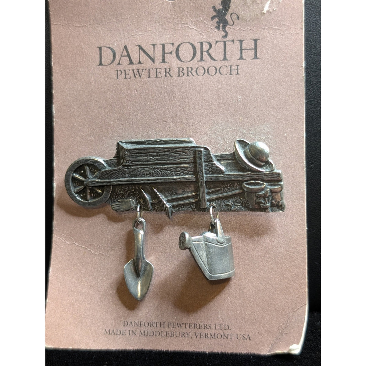 Danforth Pewterers Ltd. Made in Vermont Vtg Gardening Themed Pewter Brooch NWT