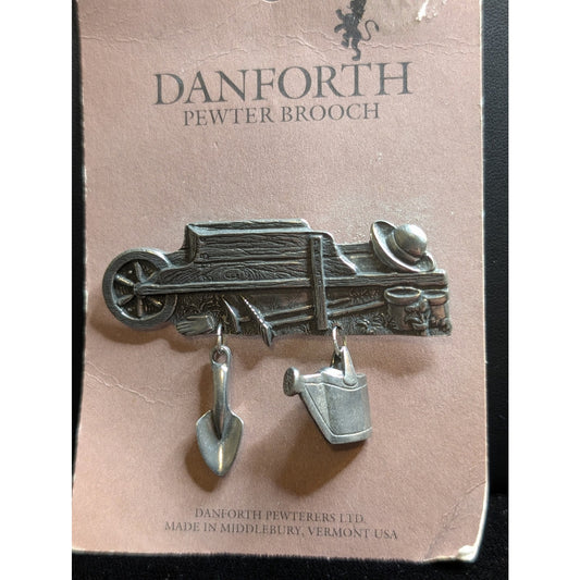 Danforth Pewterers Ltd. Made in Vermont Vtg Gardening Themed Pewter Brooch NWT