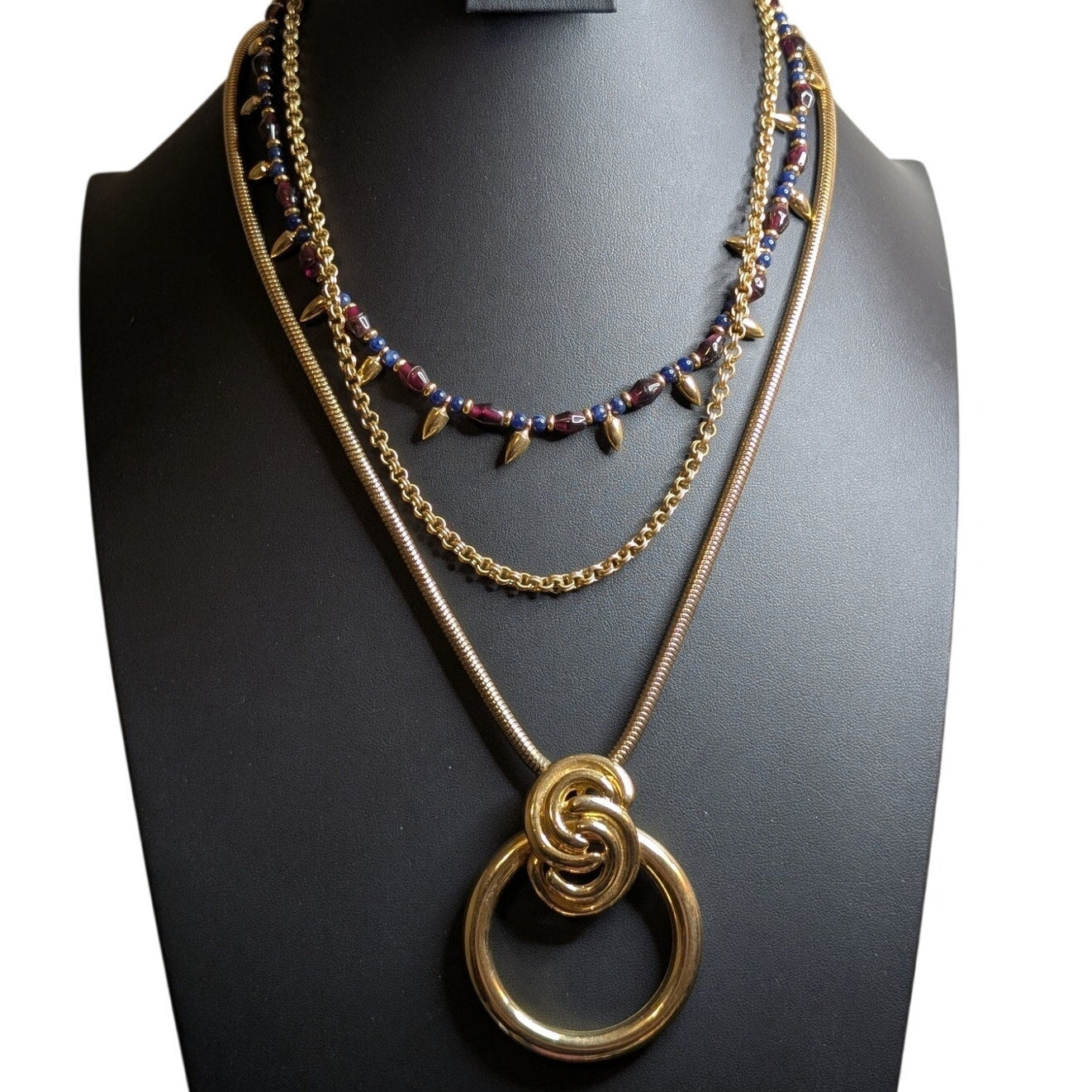 Layered Look Three Necklace Gold Tone Edgy Theme Lot