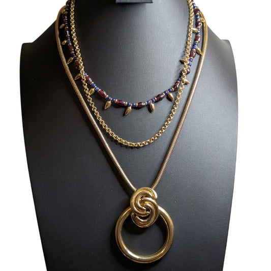 Layered Look Three Necklace Gold Tone Edgy Theme Lot