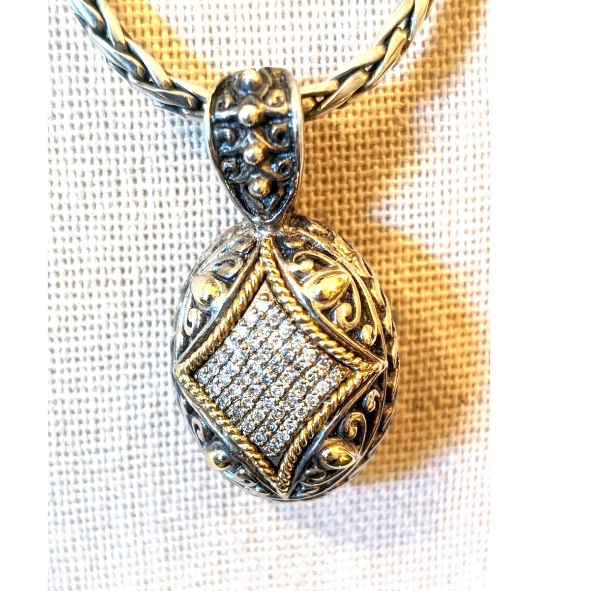 EFFY BH Balissima 18k Gold & Sterling Silver Diamond Pendant Toggle Necklace 18"