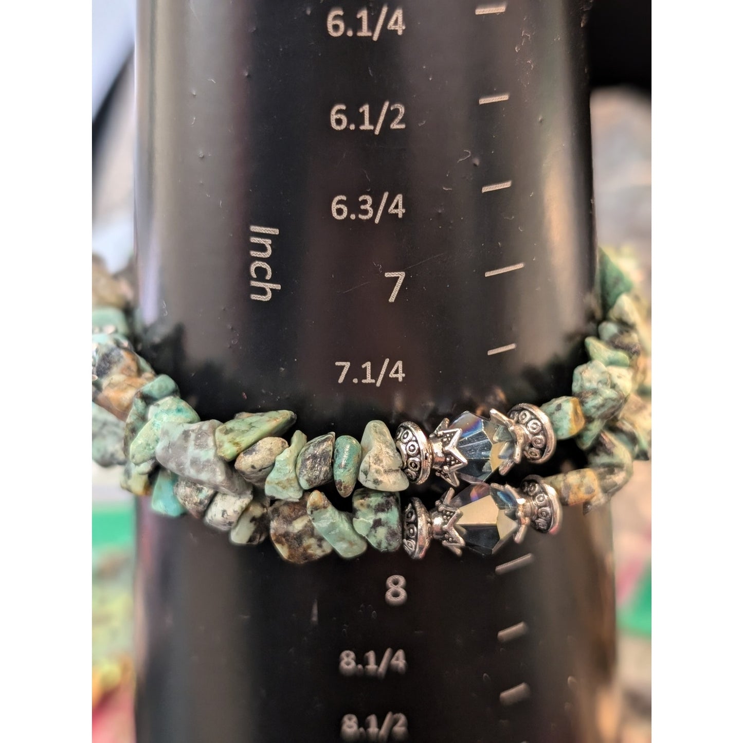 Green Stone Pendant Chip Stone Crystal Necklace & Matching 2 Strand Bracelet Set