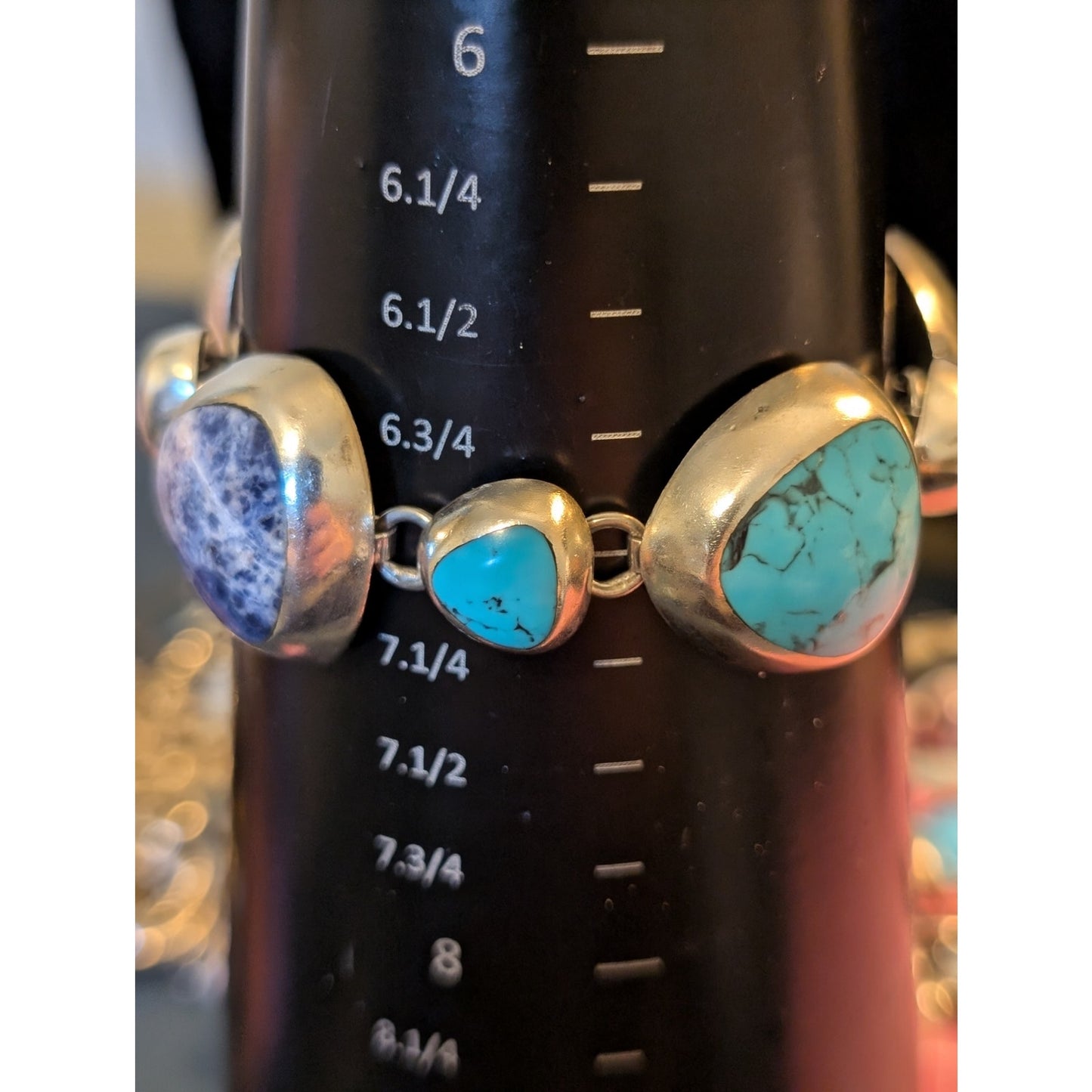 Taxco Signed TZ-17 Mexico 925 Sterling Chunky Twosie Four Stone Link Bracelet