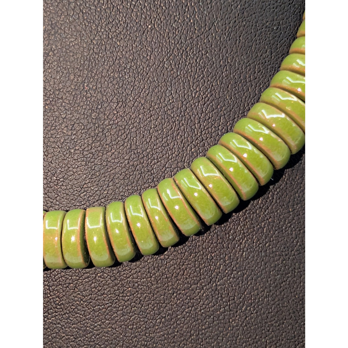 Vintage Olive Green Resin Graduated Rondelle Bead Carved Snake Head Necklace