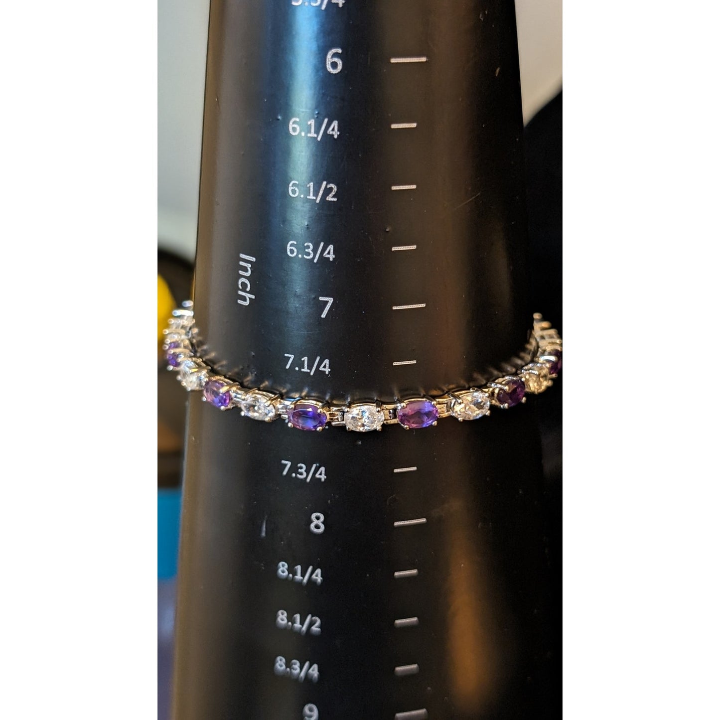 Signed VJ 925 Sterling Amethyst & CZ Tennis Bracelet W/ Lobster Claw Clasp