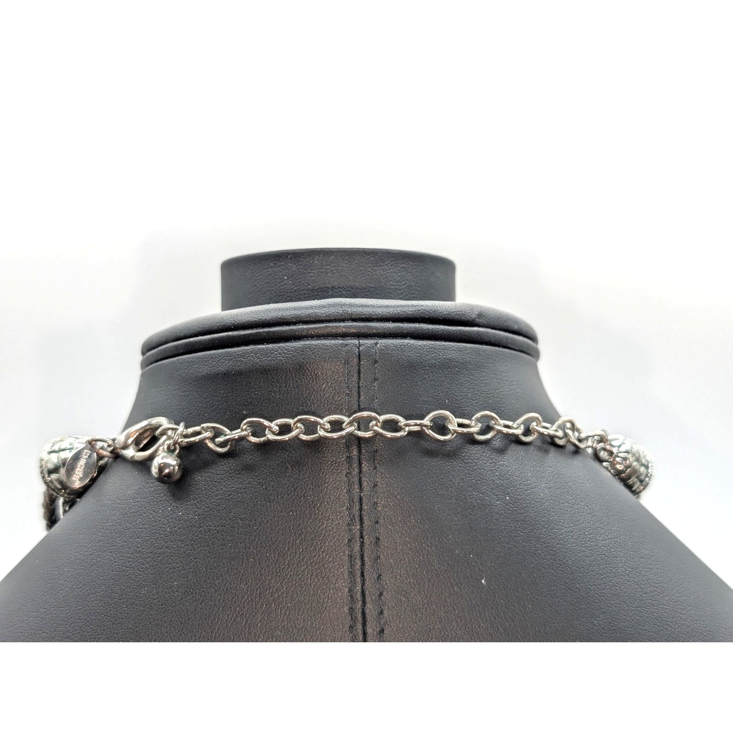 Chico's Silver Tone Triple Braided Chain Multi-Texture Rondelle Bead Necklace