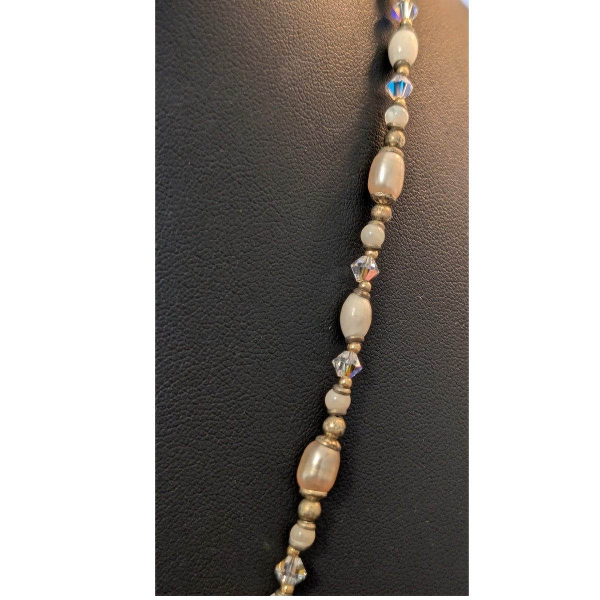 Signed Michal Golan Pearl Crystal Victorian Locket 18"-21.5" Necklace