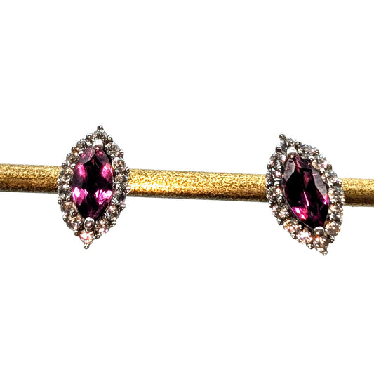 D'Joy 925 Sterling Silver Marquis Amethyst White Spinel Surround Stud Earrings