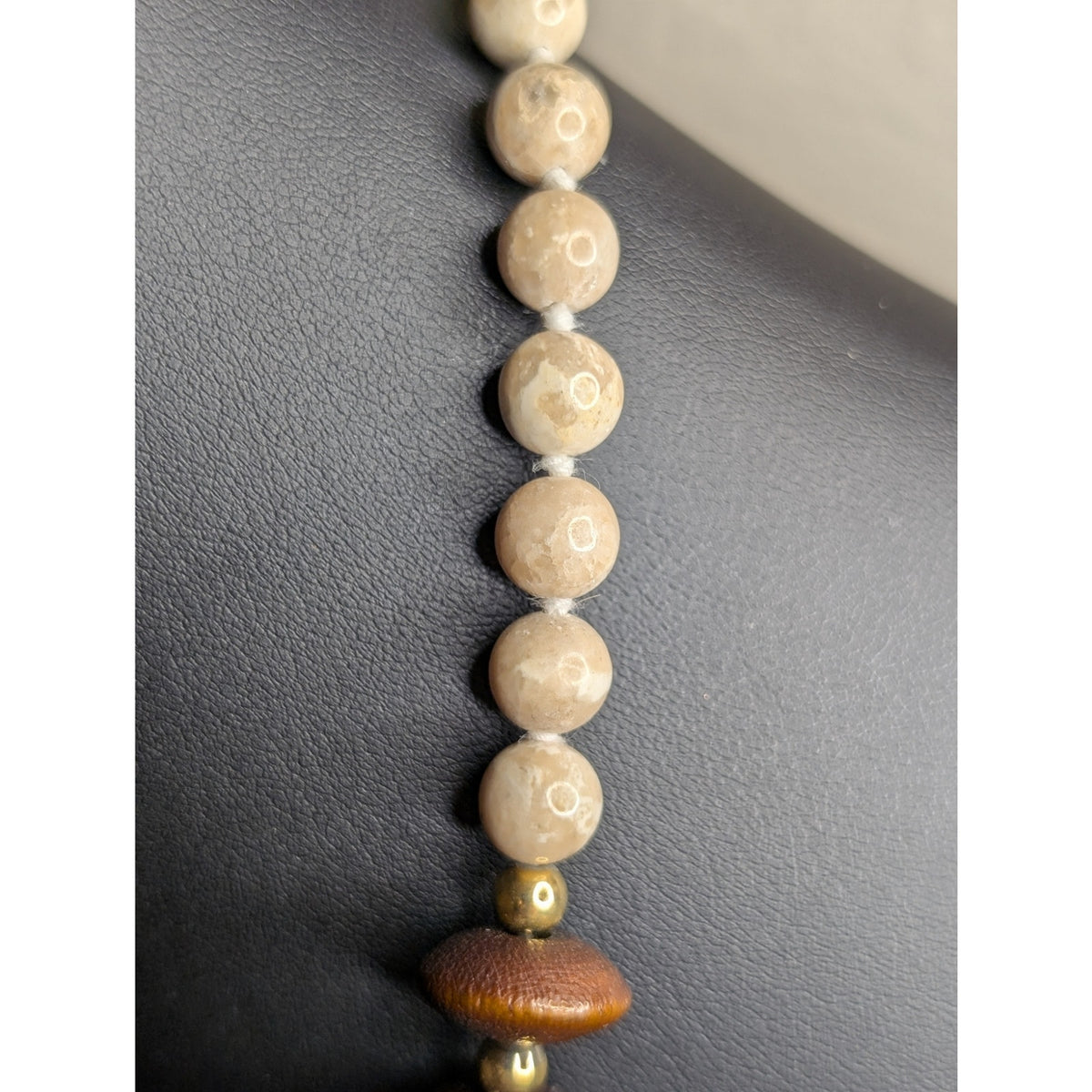 Vintage Wood Jasper Stone Bead 28" Necklace W/ Slide in Clasp.